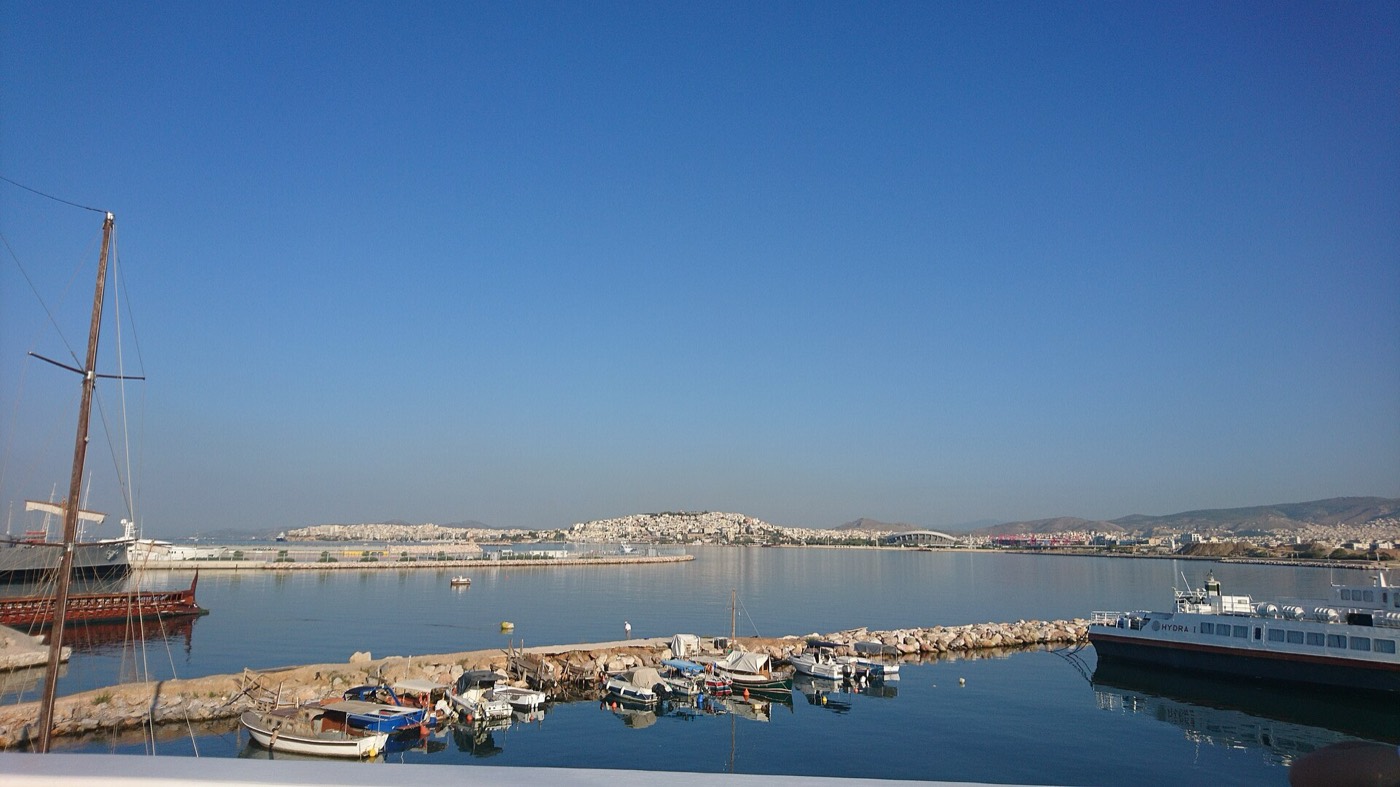 A sailing boat moored in the harbour at Piraeus