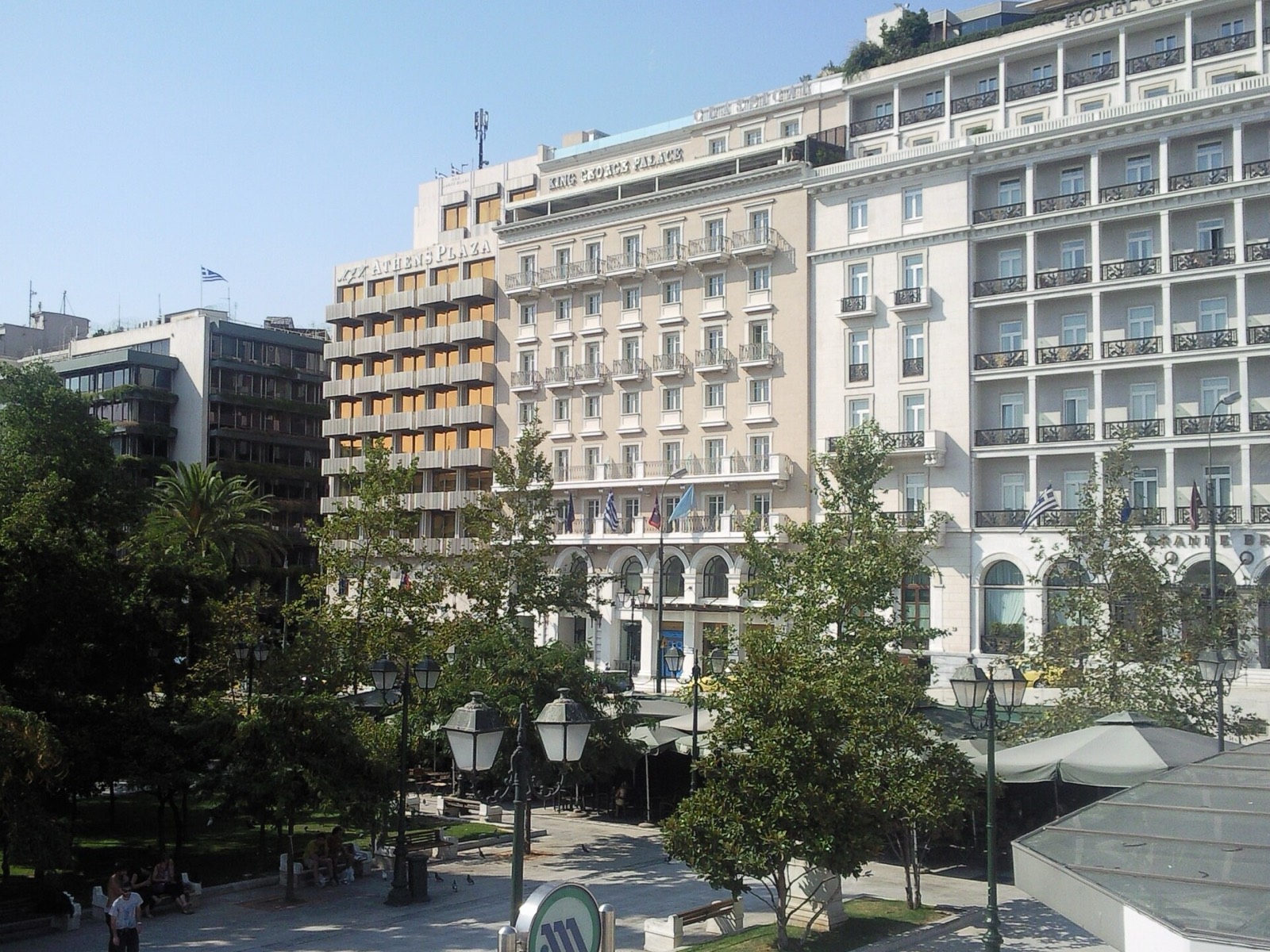 Syntagma Square hotels and metro entrance in central Athens